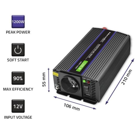 Przetwornica napięcia Monolith 1200 MS Wave | 12V na 230V | 600/1200W | USB Qoltec