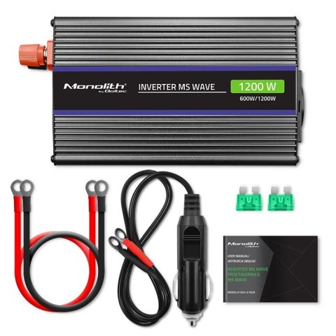 Przetwornica napięcia Monolith 1200 MS Wave | 12V na 230V | 600/1200W | USB Qoltec