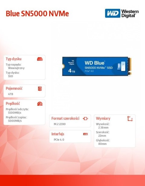 Dysk SSD Blue 4 TB M.2 2280 SN5000 NVMe PCIE4.0 Western Digital