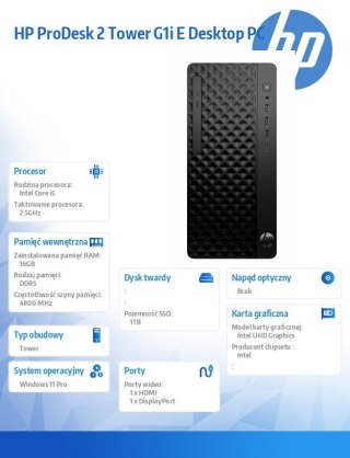 Komputer ProDesk 2 Tower G1i E i5-14400 1TB/16GBW11P B6ZD2ET HP Inc.