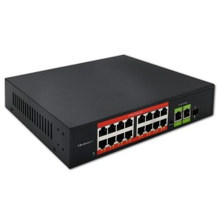 Przełącznik sieciowy SWITCH FAST Ethernet PoE | 16x RJ45 10/100 Mb/s | 2x RJ45 Uplink 1000 Mb/s | 1x SFP 1000Mb/s Qoltec