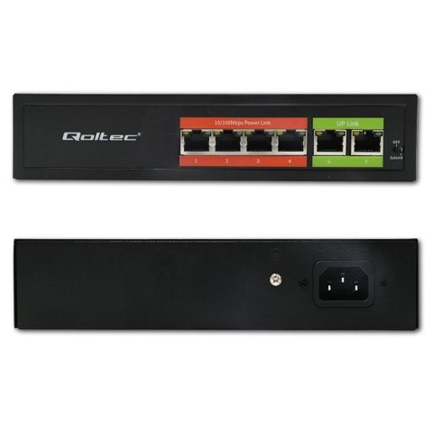 Przełącznik sieciowy SWITCH FAST Ethernet PoE | 4x RJ45 | 2x RJ45 Uplink | 65W | 10/100Mb/s Qoltec