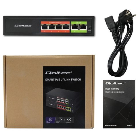 Przełącznik sieciowy SWITCH FAST Ethernet PoE | 4x RJ45 | 2x RJ45 Uplink | 65W | 10/100Mb/s Qoltec