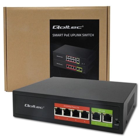 Przełącznik sieciowy SWITCH FAST Ethernet PoE | 4x RJ45 | 2x RJ45 Uplink | 65W | 10/100Mb/s Qoltec