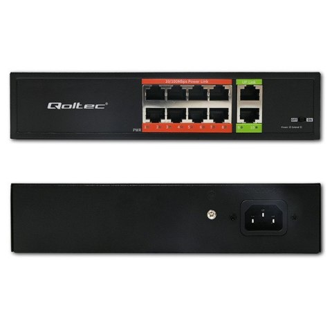 Przełącznik sieciowy SWITCH FAST Ethernet PoE | 8x RJ45 | 2x RJ45 Uplink | 120W | 10/100 Mb/s Qoltec