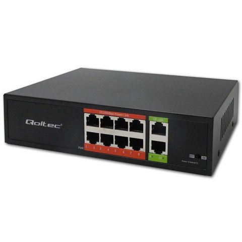Przełącznik sieciowy SWITCH FAST Ethernet PoE | 8x RJ45 | 2x RJ45 Uplink | 120W | 10/100 Mb/s Qoltec