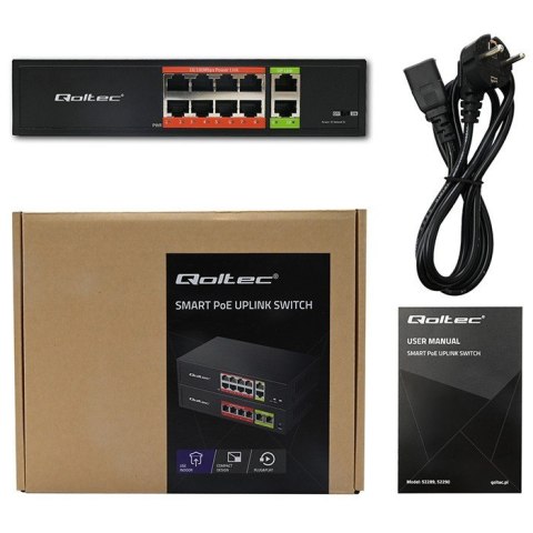 Przełącznik sieciowy SWITCH FAST Ethernet PoE | 8x RJ45 | 2x RJ45 Uplink | 120W | 10/100 Mb/s Qoltec