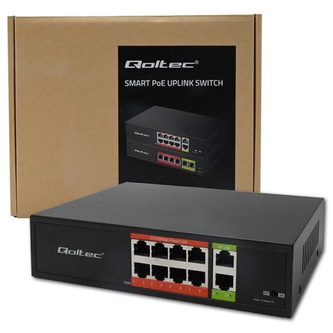 Przełącznik sieciowy SWITCH FAST Ethernet PoE | 8x RJ45 | 2x RJ45 Uplink | 120W | 10/100 Mb/s Qoltec