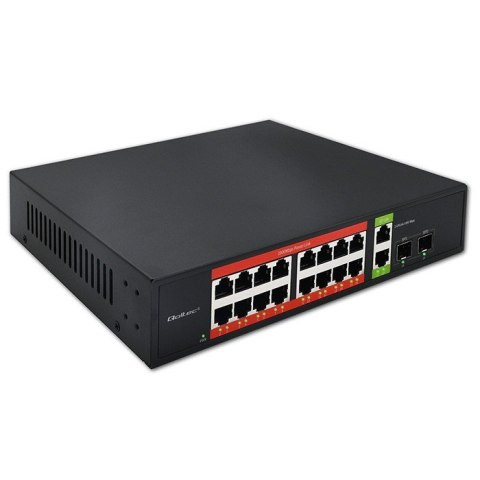 Przełącznik sieciowy SWITCH Gigabit Ethernet PoE | 16x RJ45 | 2x RJ45 Uplink | 2x SFP | 1000 Mb/s Qoltec
