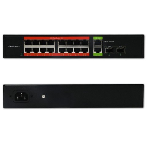Przełącznik sieciowy SWITCH Gigabit Ethernet PoE | 16x RJ45 | 2x RJ45 Uplink | 2x SFP | 1000 Mb/s Qoltec