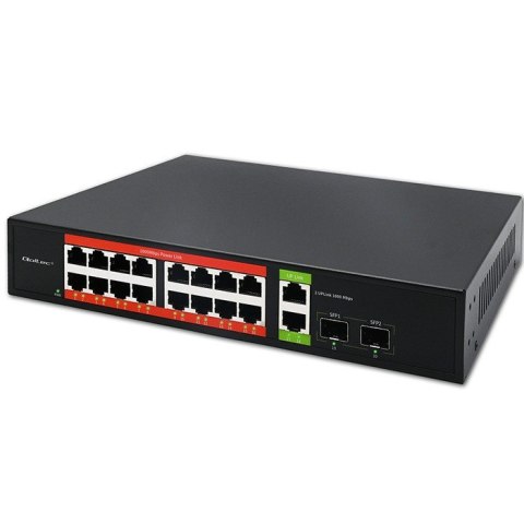 Przełącznik sieciowy SWITCH Gigabit Ethernet PoE | 16x RJ45 | 2x RJ45 Uplink | 2x SFP | 1000 Mb/s Qoltec