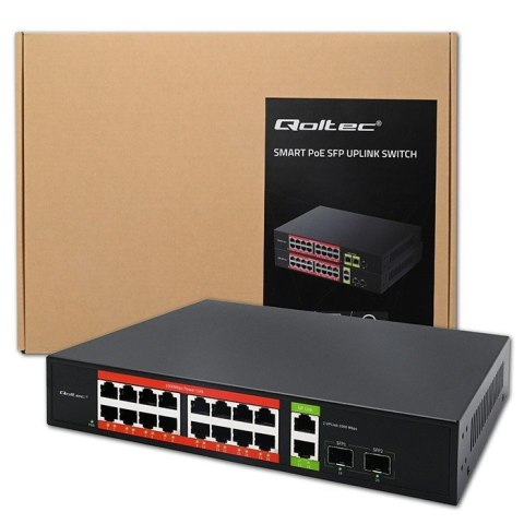 Przełącznik sieciowy SWITCH Gigabit Ethernet PoE | 16x RJ45 | 2x RJ45 Uplink | 2x SFP | 1000 Mb/s Qoltec