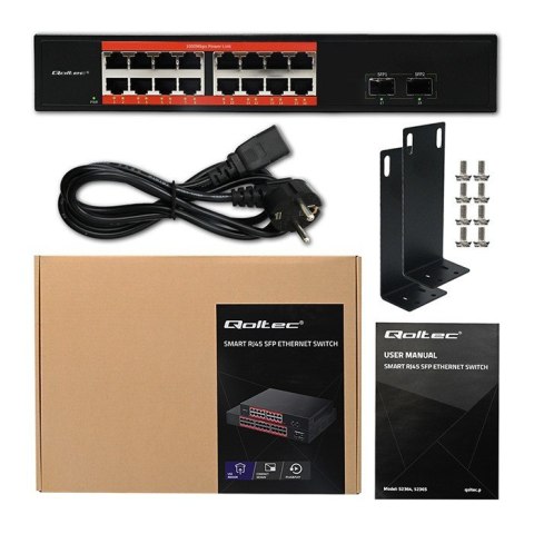 Przełącznik sieciowy SWITCH Gigabit Ethernet PoE | 16x RJ45 | 2x SFP | 1000 Mb/s Qoltec