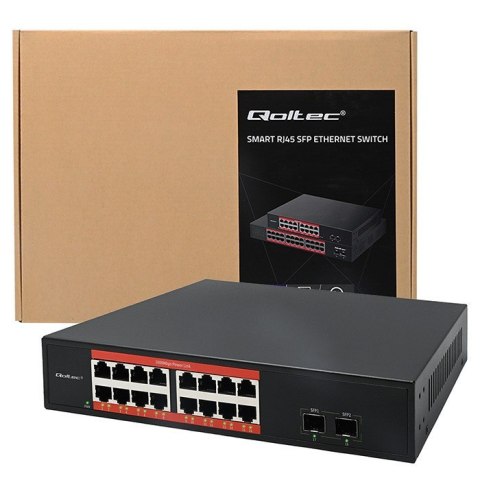 Przełącznik sieciowy SWITCH Gigabit Ethernet PoE | 16x RJ45 | 2x SFP | 1000 Mb/s Qoltec