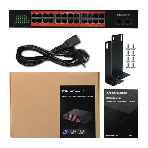 Przełącznik sieciowy SWITCH Gigabit Ethernet PoE | 24x RJ45 | 2x SFP | 1000 Mb/s Qoltec