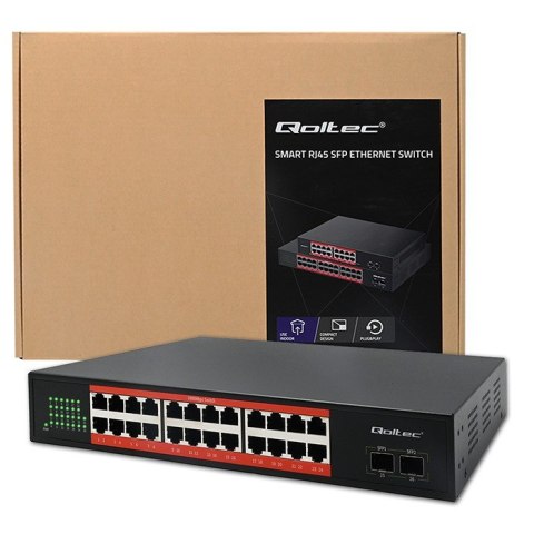 Przełącznik sieciowy SWITCH Gigabit Ethernet PoE | 24x RJ45 | 2x SFP | 1000 Mb/s Qoltec