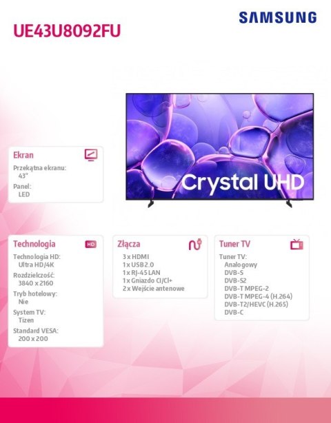 Telewizor LED 43 cale UE43U8092FUXXH Samsung