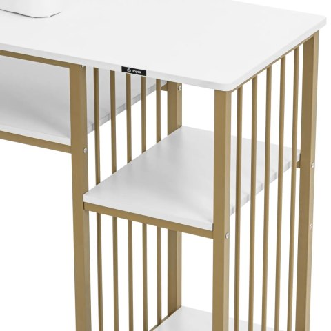 Biurko kosmetyczne do manicure z podpórką na dłonie 110 x 46 cm - biało złote Physa