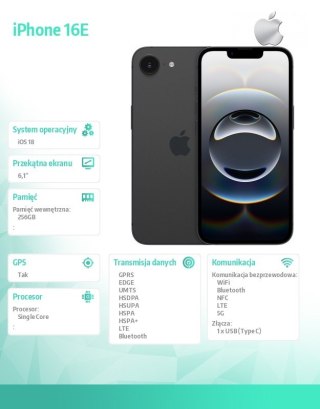 IPhone 16E 256GB czarny Apple