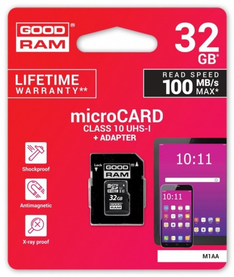 Karta pamięci microSDHC 32GB CL10 + adapter GOODRAM