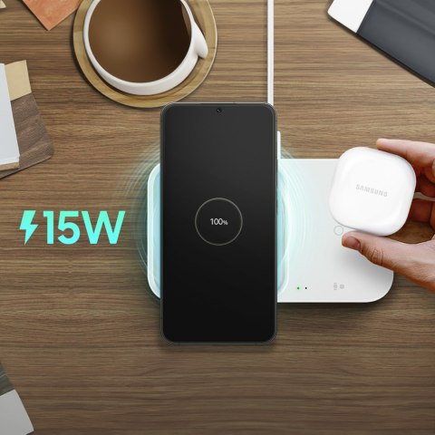 Ładowarka Samsung Wireless Charger Duo indukcyjna 15W + ładowarka sieciowa i kabel - biała SAMSUNG