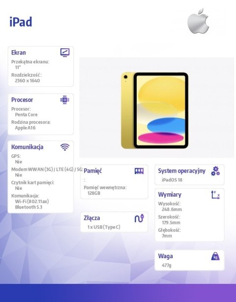 IPad WFi 11 cali 128GB Żółty Apple