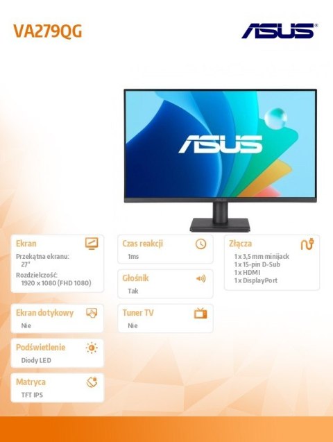 Monitor 27 cali VA279QG IPS 120Hz HDMI DP VGA Asus