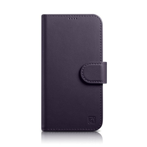 2w1 etui skórzany pokrowiec z klapką iPhone 14 Pro Anti-RFID Wallet Case ciemnofioletowy ICARER