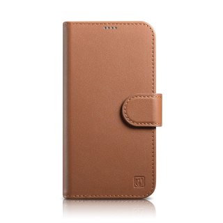 2w1 etui skórzany pokrowiec z klapką iPhone 14 Pro Max Anti-RFID Wallet Case brązowy ICARER