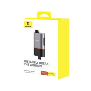 3w1 Młotek bezpieczeństwa do auta nóż do pasów samochodowych i latarka SharpTool czarny BASEUS