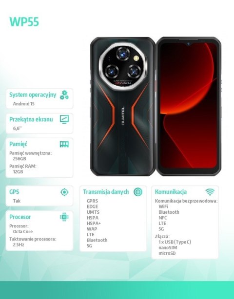 Smartfon WP55 5G 12/256 GB IP69K Pomarańczowy OUKITEL