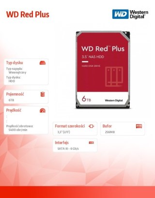 Dysk 3,5 cala WD Red Plus 6TB CMR 256MB/5400RPM Western Digital