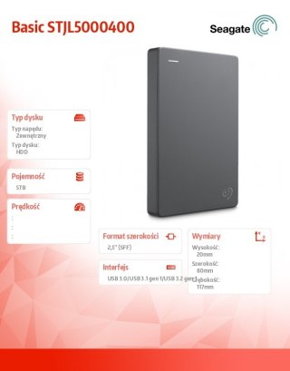 Dysk Basic 5TB 2,5 STJL5000400 szary Seagate