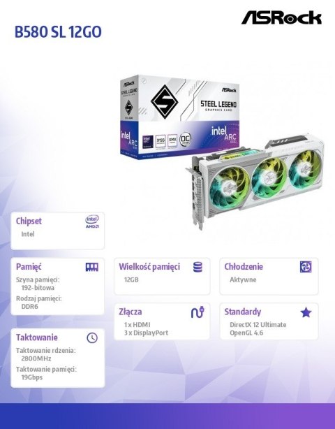 Karta graficzna B580 STEEL LEGEND 12GB OC GDDR6 192bit 3DP/HDMI ASRock