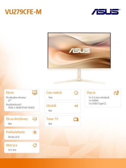 Monitor 27 cali VU279CFE-M IPS 100Hz USB-C HDMI Asus
