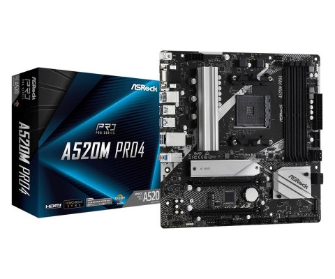 Płyta główna A520M Pro4 AM4 4DDR4 HDMI/DP/VGA M.2 mATX ASRock
