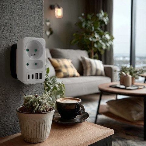 Rozdzielacz na 2 gniazda MCE249 F/W 2x USB-A 2x USB-C Maclean