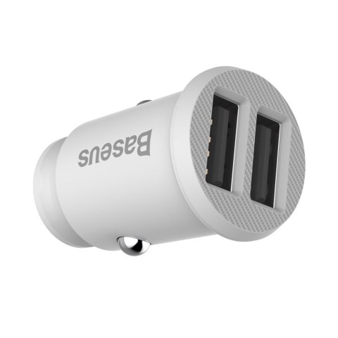 Mini ładowarka samochodowa do telefonu 2x USB Grain Car Charger biały BASEUS