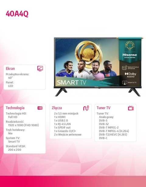 Telewizor LED 40 cali 40A4Q Hisense