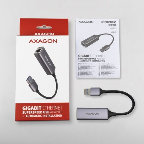 ADE-TR Karta sieciowa Gigabit Ethernet adapter, USB-A 3.2 Gen 1, instalacja automatyczna, metalowy, tytanowa szarość AXAGON