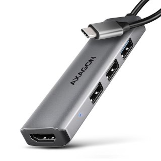 HMC-H3A Wieloportowy hub USB 4in1, 5Gbps, 3x USB-A (2x USB2.0, 1x USB3.0) + HDMI 4K/30Hz, metal, 15cm USB-C kabel AXAGON