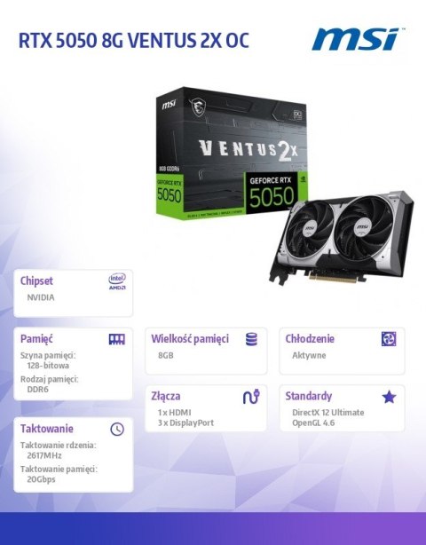 Karta graficzna RTX 5050 8GB VENTUS 2X OC GDDR6 128BIT DP/HDMI MSI