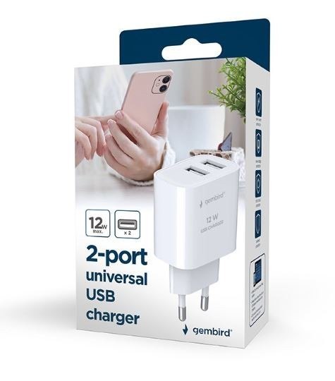 Ładowarka USB-Ax2 2.4A biała Gembird