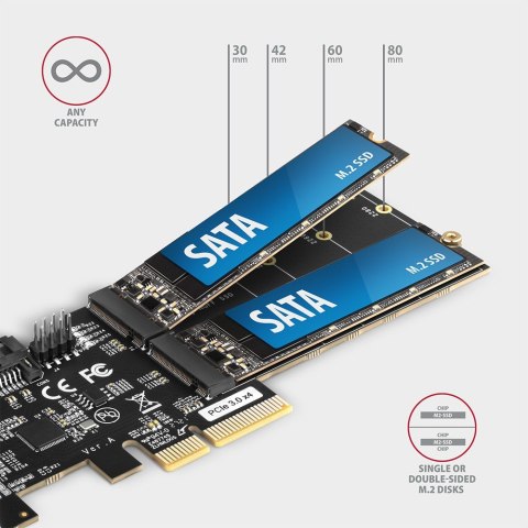 PCES-SA4M2 Kontroler PCIe 2x wewnętrzny port SATA 6G + 2x wewnętrzny port M.2 B-key SATA, SP & LP AXAGON