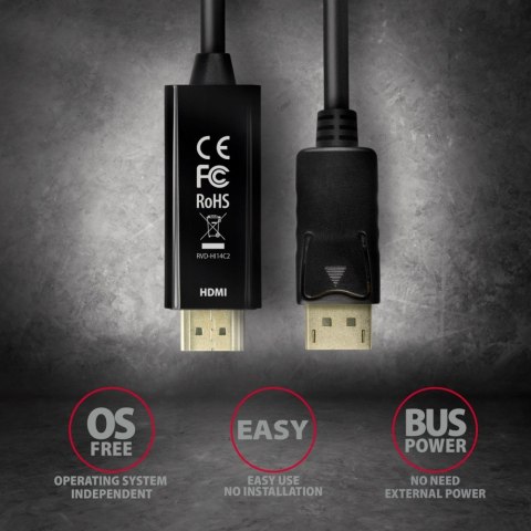 RVD-HI14C2 Adapter aktywny DisplayPort -> HDMI 1.4, 4K/30Hz, kabel 1,8m AXAGON