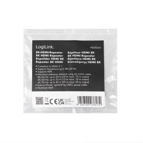 Repeater HDMI, 8K/60HZ, HDCP2.3, Alu, niebieski LogiLink