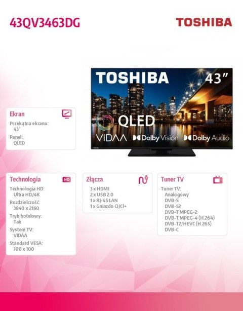Telewizor QLED 43 cale 43QV3463DG Toshiba