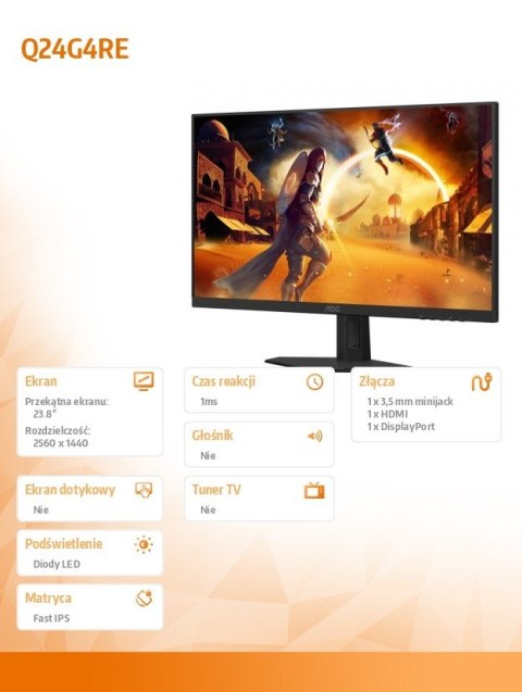 Monitor Q24G4RE 23.8 cala Fast IPS 180Hz HDMI DP AOC