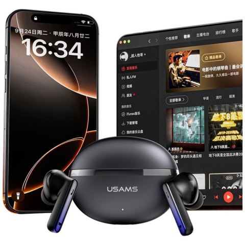 Słuchawki bluetooth TWS E02 ANC+ENC czarne USAMS
