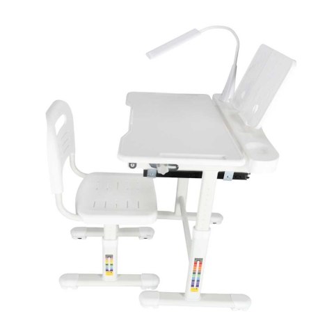 Biurko dziecięce szkolne regulowane krzesło lampka LED USB białe Kik Sp. z o. o. Sp. k.